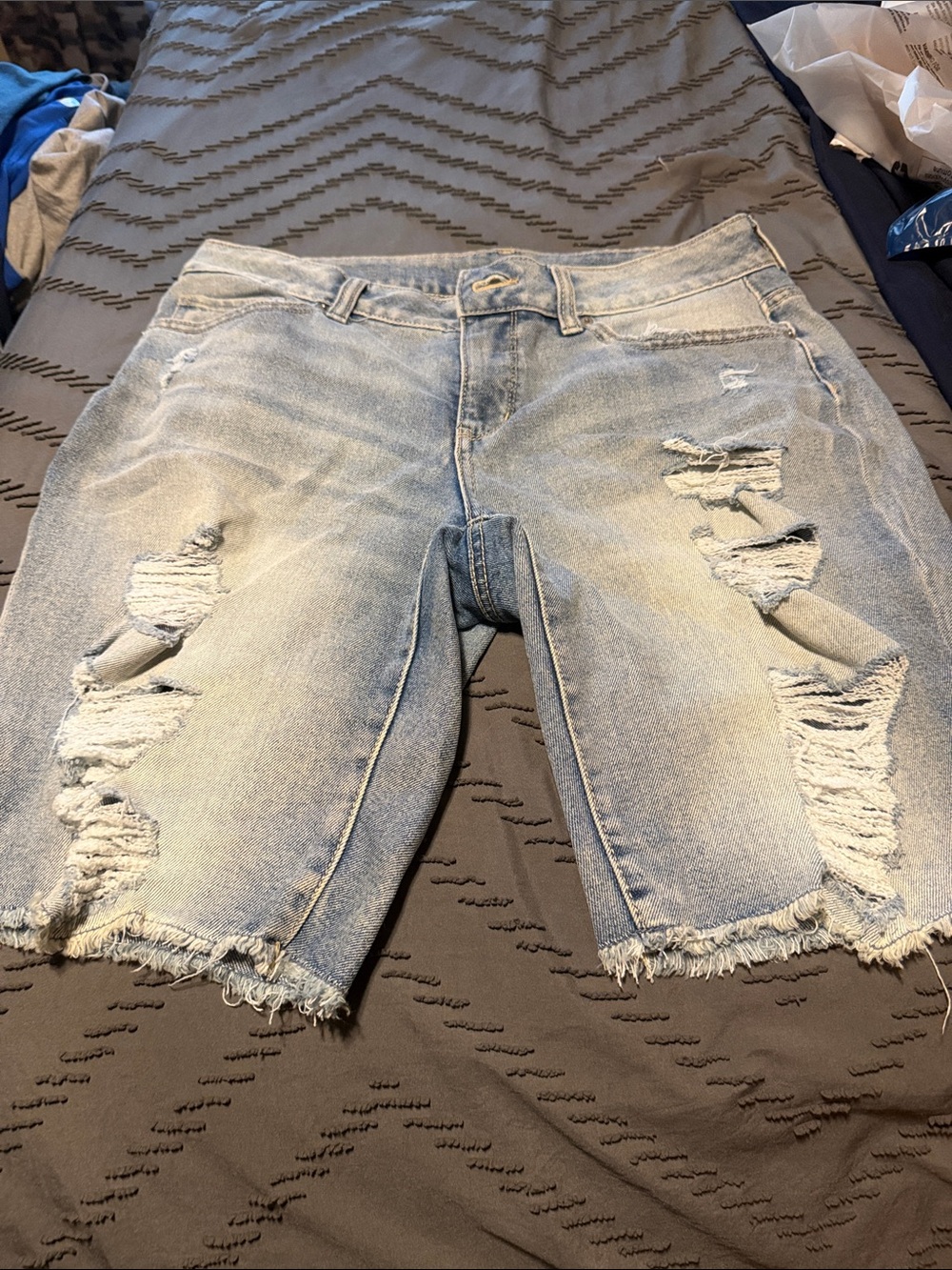 Time and Tru Light Blue Distressed Denim Bermuda Shorts